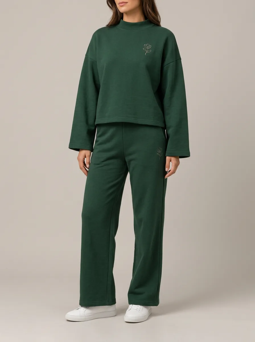 Effortless Pairing Floral Line Art Print Sweatshirt Set