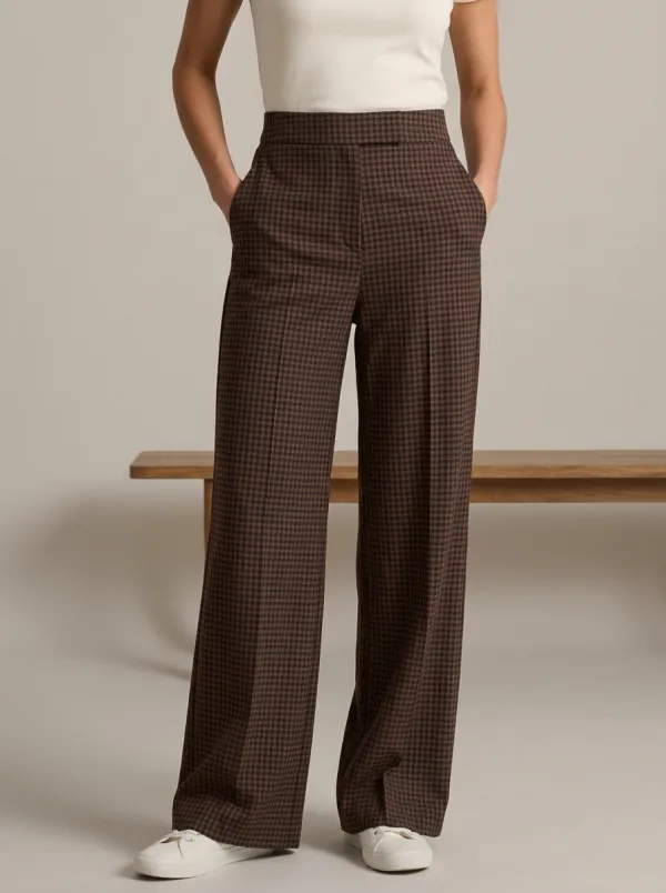 Wide-Leg Gingham Printed Women's Wide-Leg Pants