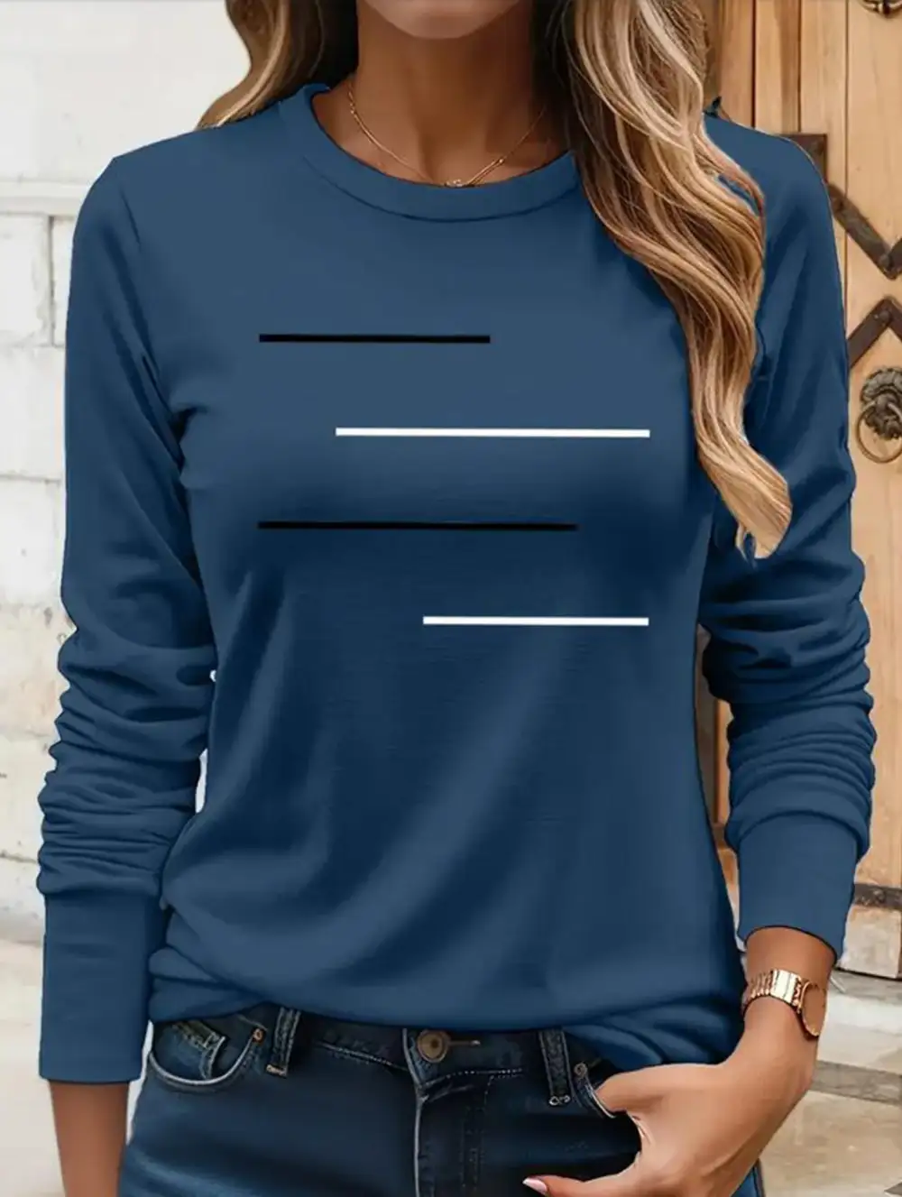 Round Neck Long-Sleeved Printed Tee