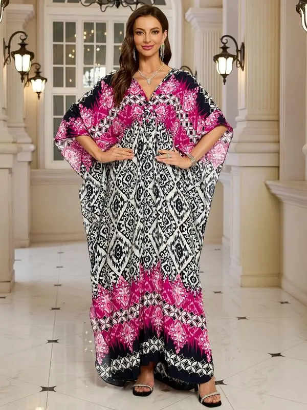 Women’s Boho Maxi Kaftan Dress – Long Sleeve Beach & Vacation Outfit