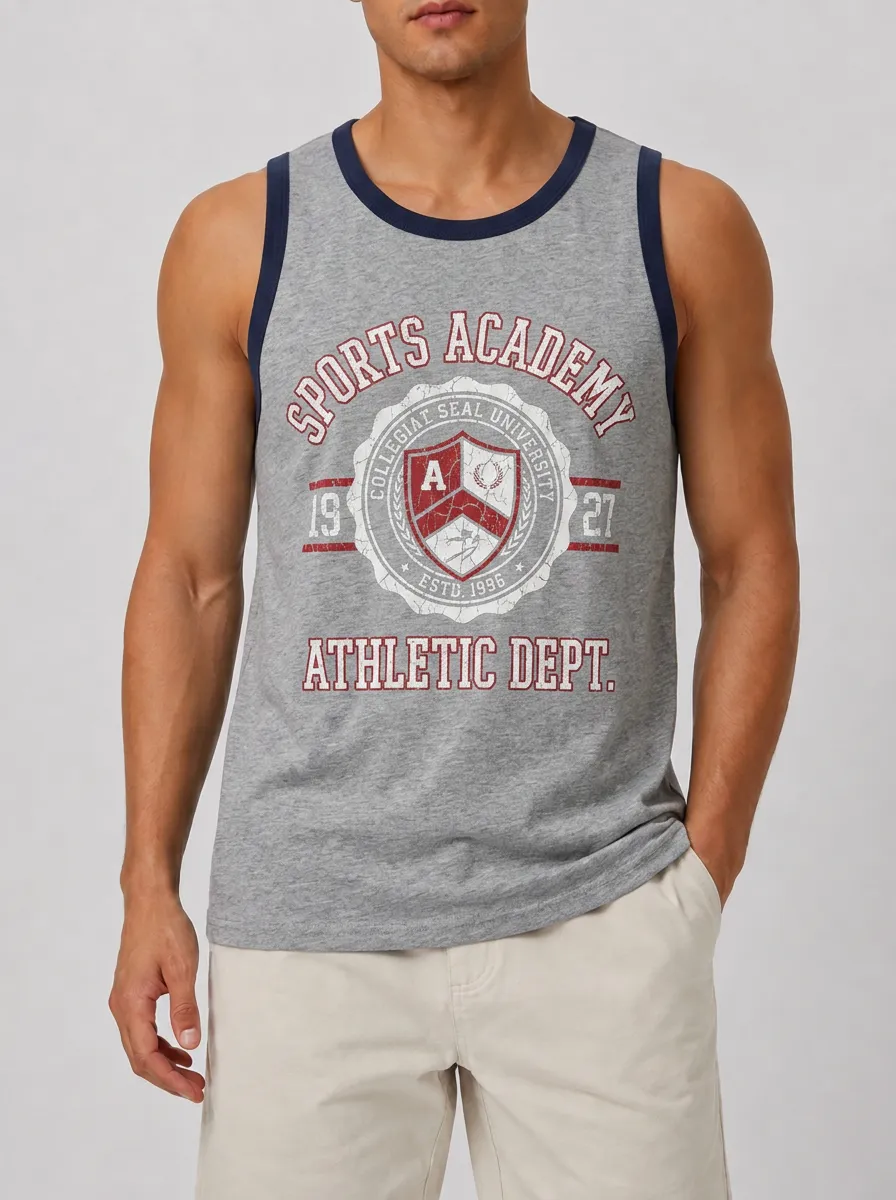 Men's Sports Academy Athletic Dept Collegiate Seal Printed Tank Top