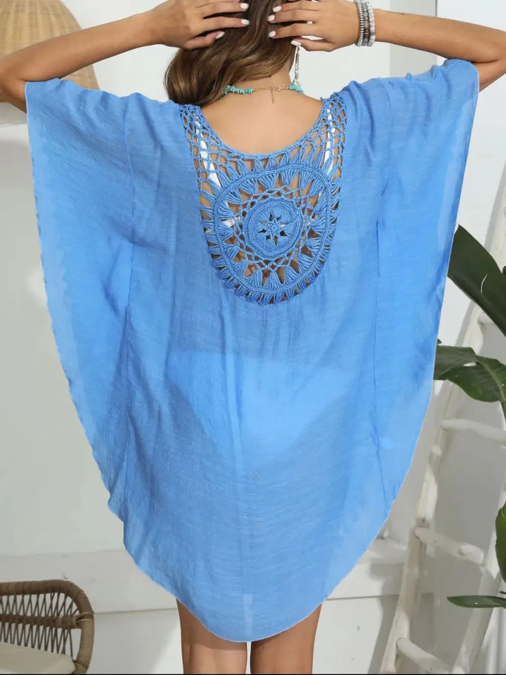 Tassel Crochet Round Neck Swim Cover Up