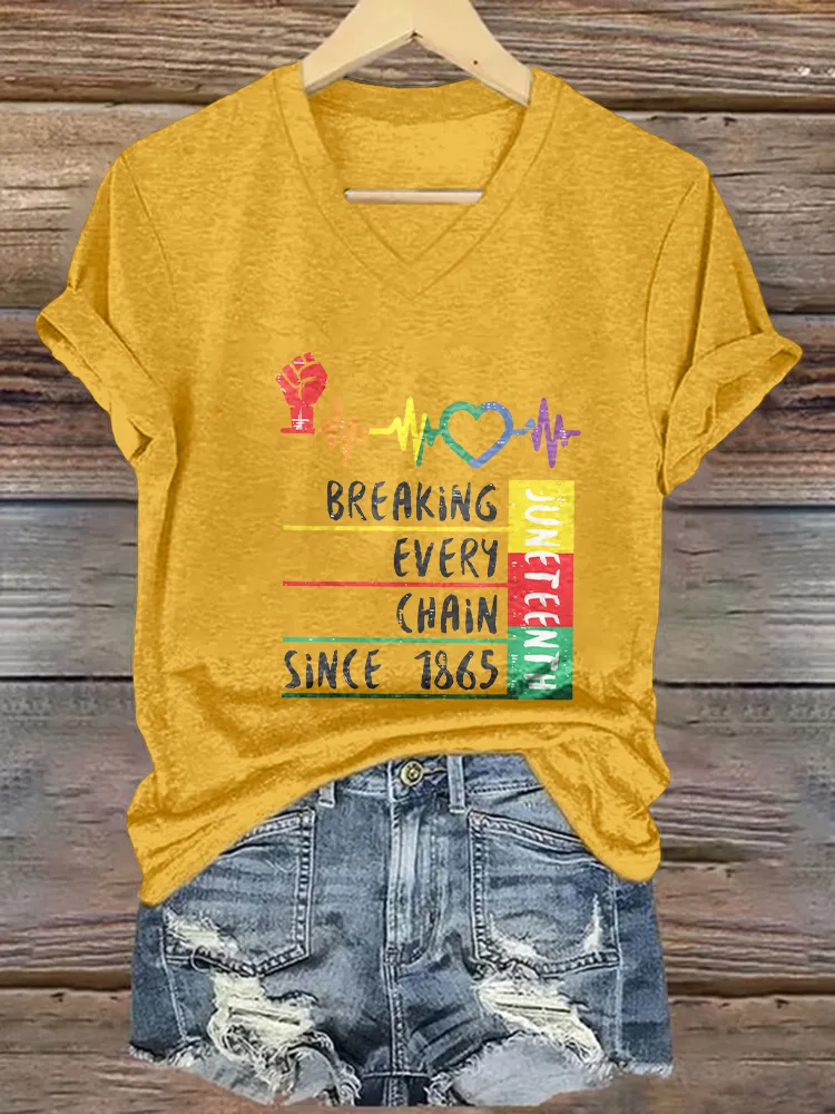 Women's Breaking Every Chain Since 1865 V-Neck Short-Sleeved T-Shirt