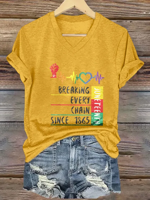 Women's Breaking Every Chain Since 1865 V-Neck Short-Sleeved T-Shirt
