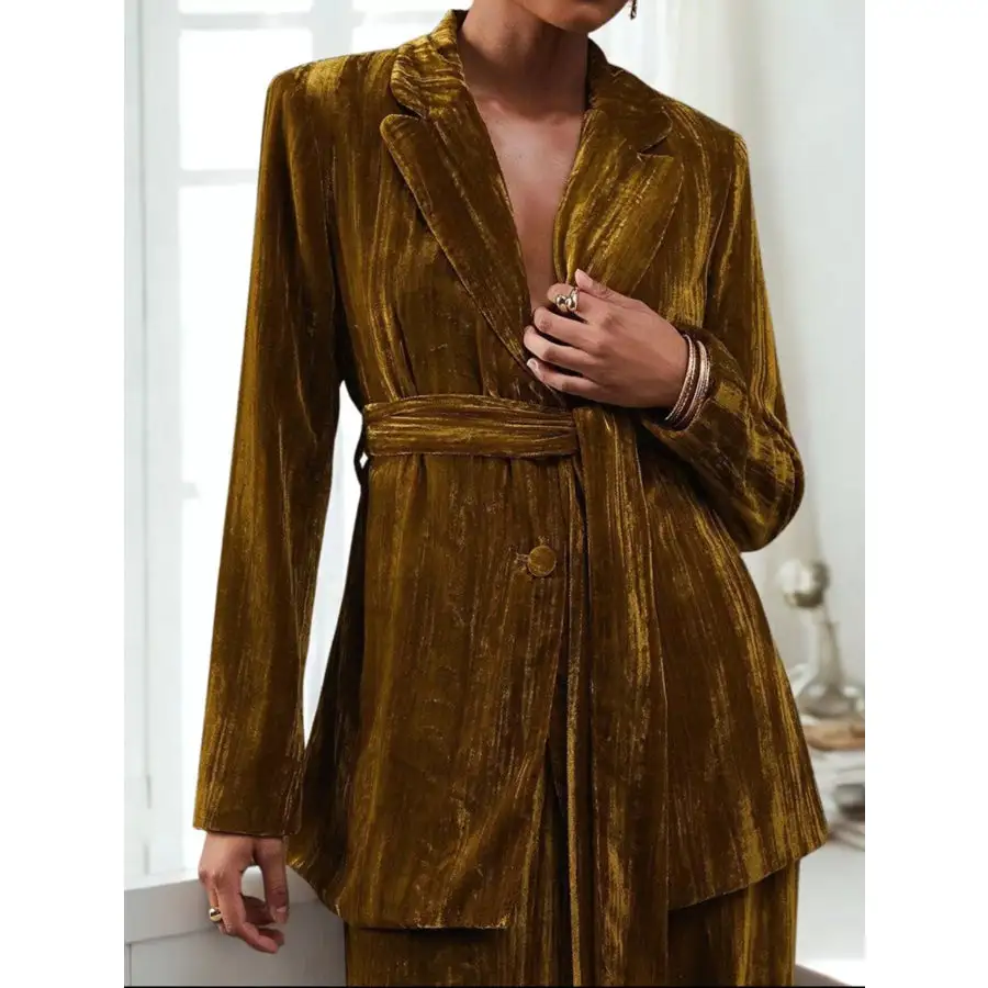 Velvet Lapel Collar Blazer and Pants Set
