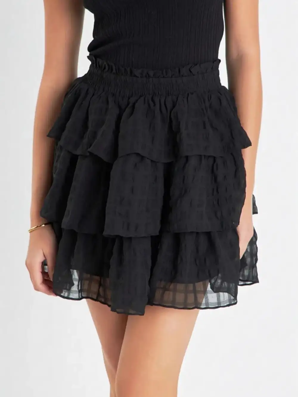 Smocked Waist Ruffle Layered Mini Skirt