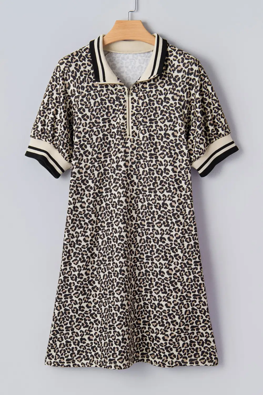 Striped Animal Print Zip Front Mini Dress