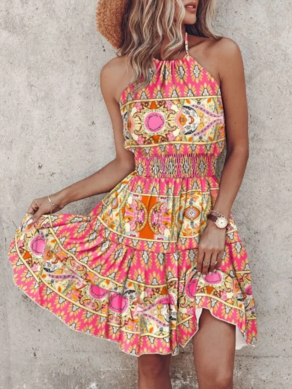 Halter Neck Printed Mini Dress