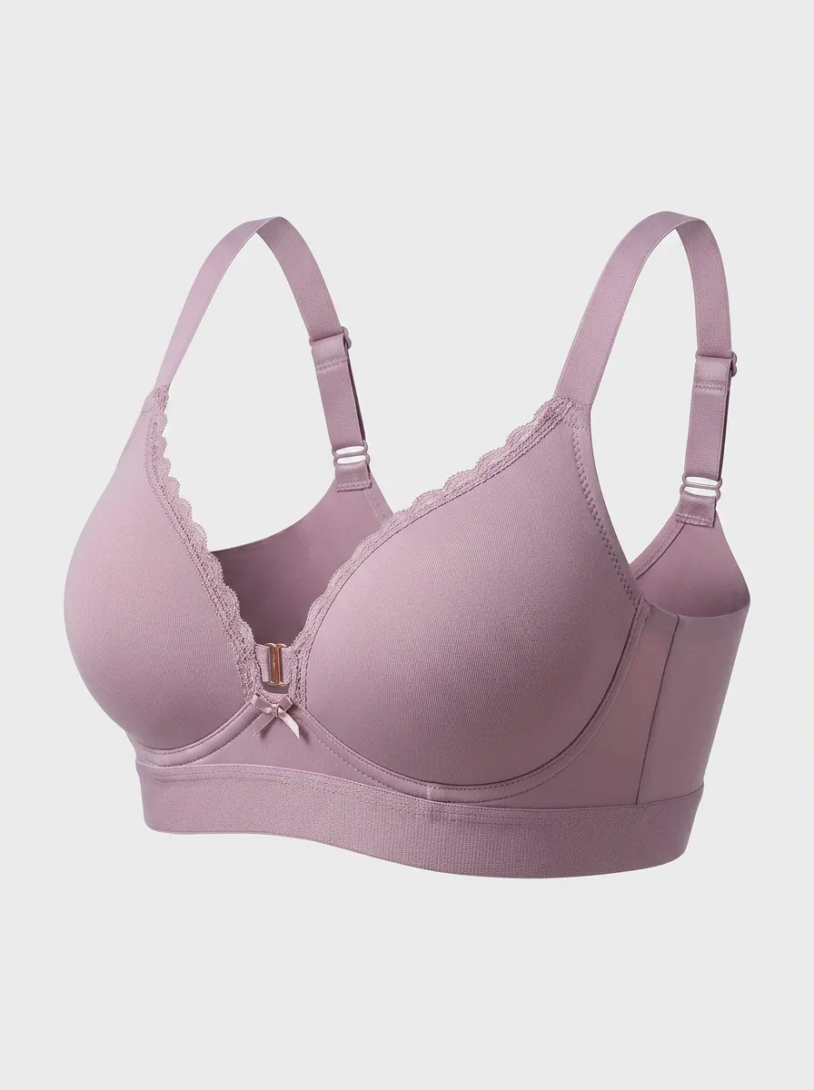 Women's Front-Closure Full-Coverage Seamless Lace-Trim Bra
