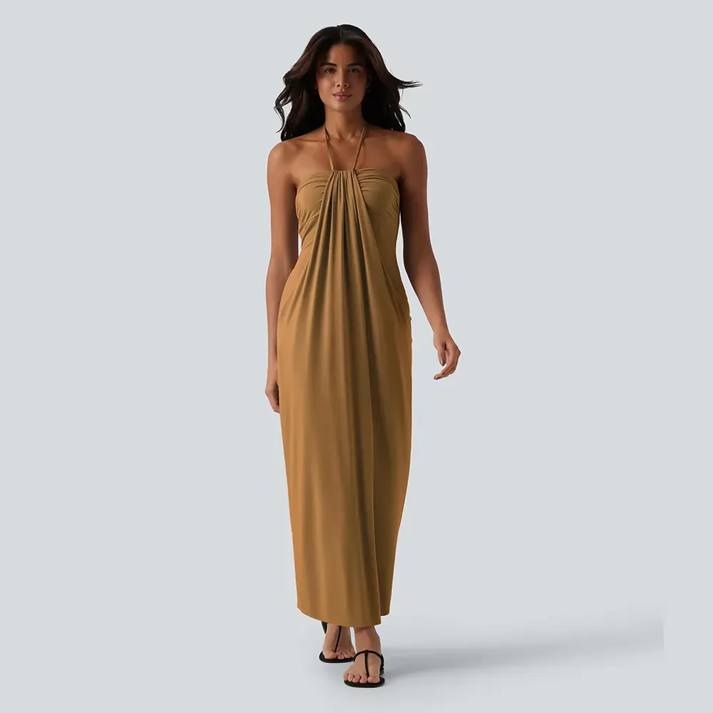 Halter Tie Back Maxi Dress with Pockets