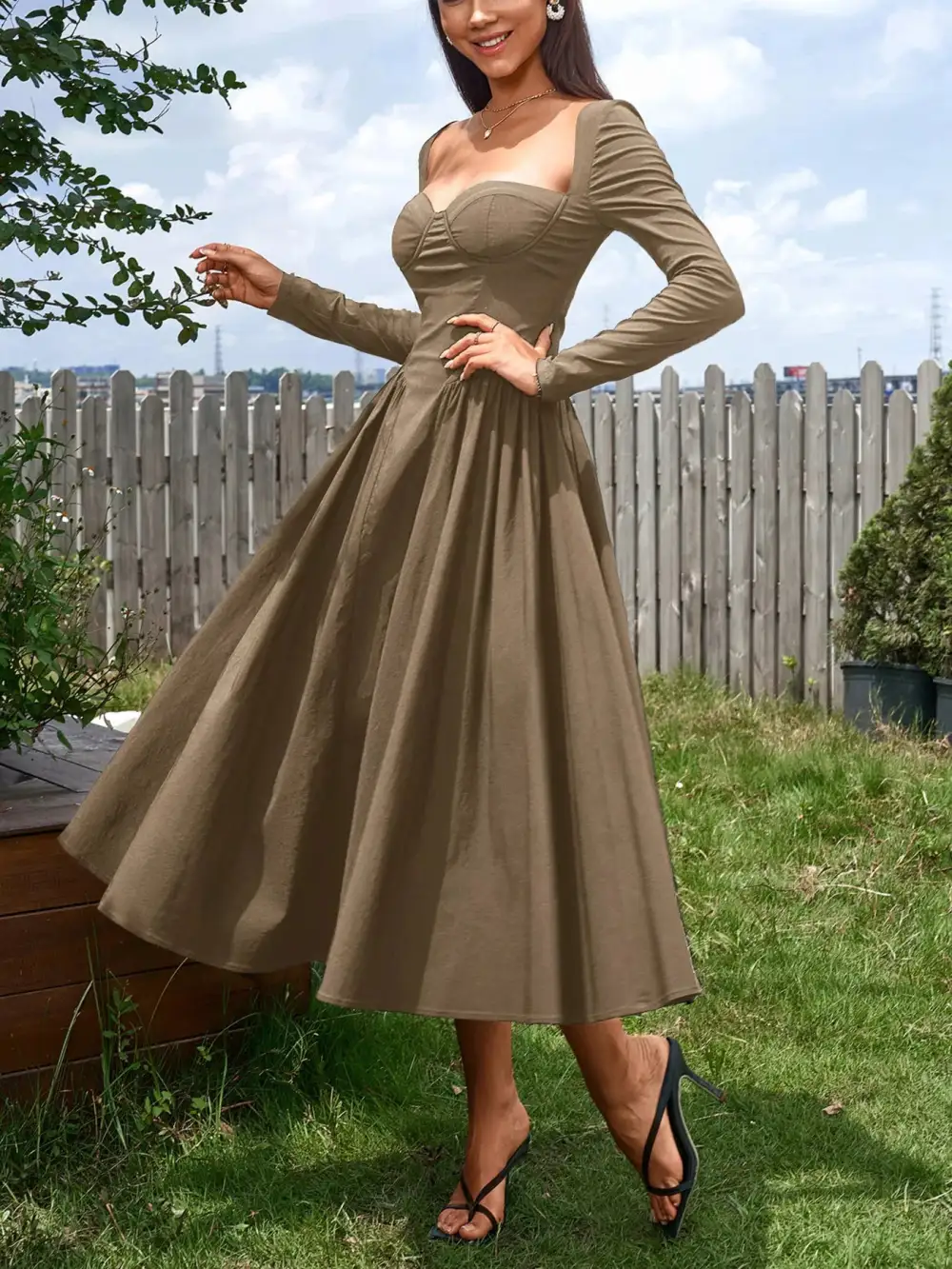 Long Sleeve Maxi Tie Detail Dress