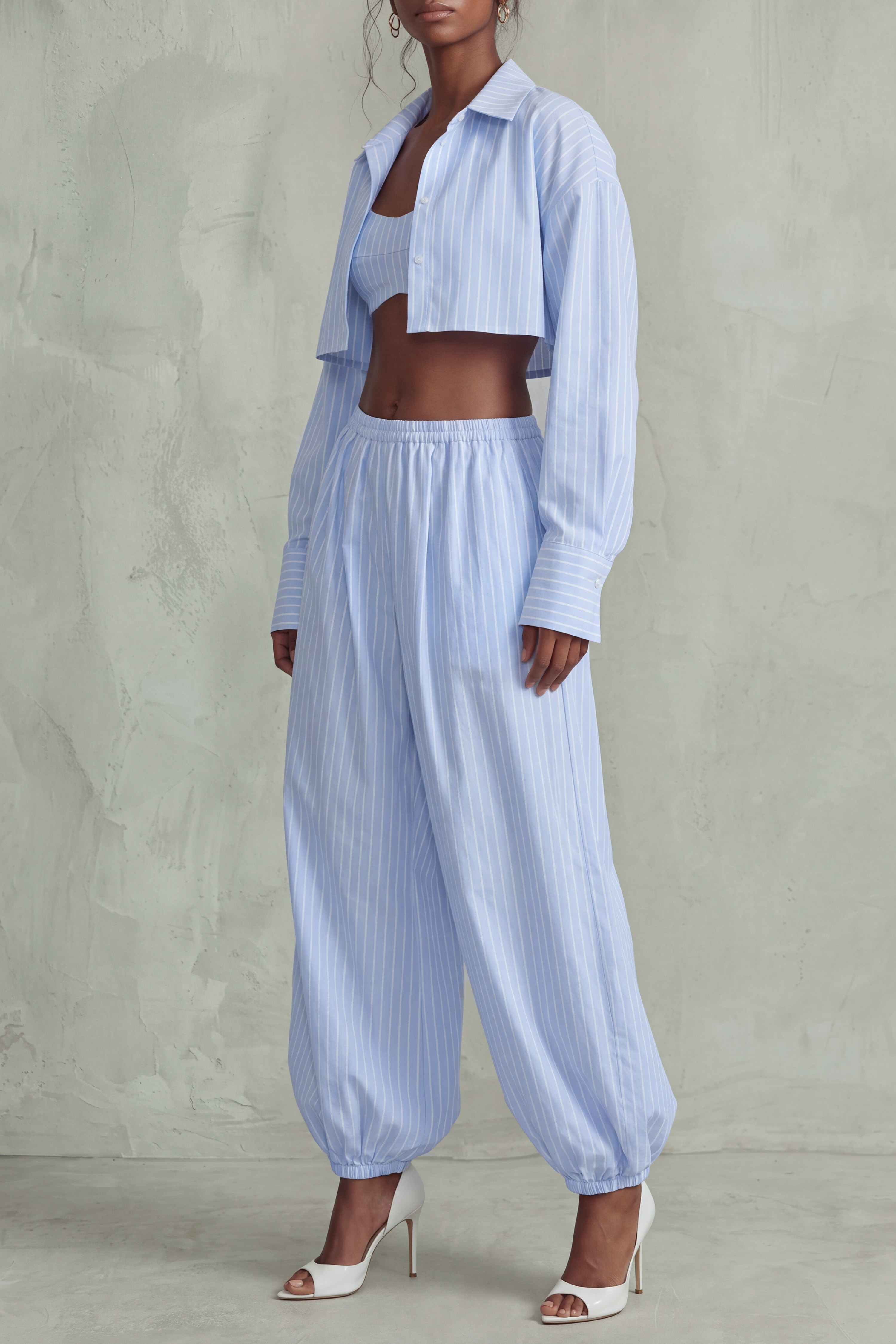 Cropped Shirt Cropped Striped Matching Pants Set