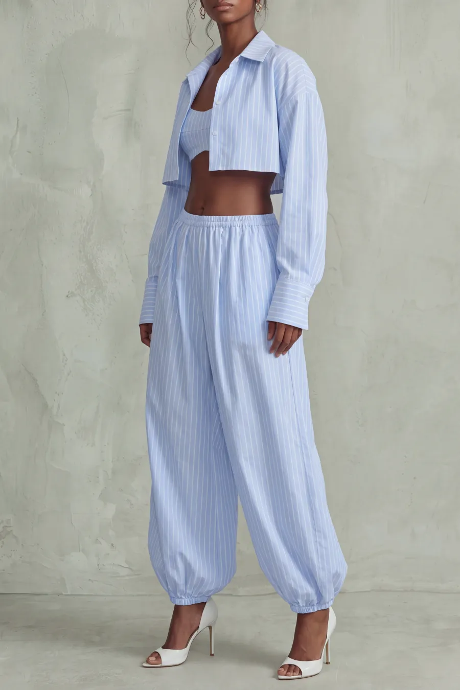 Cropped Shirt Cropped Striped Matching Pants Set