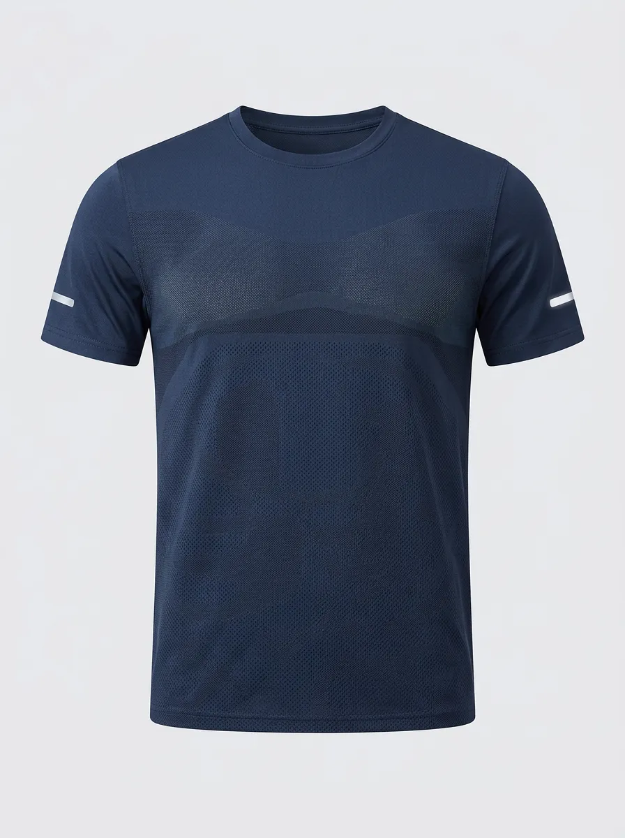 Men's Reflective Strip Quick-Dry Mesh Crew Neck Sports T-Shirt