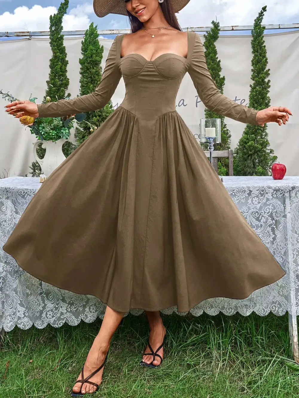 Long Sleeve Maxi Tie Detail Dress