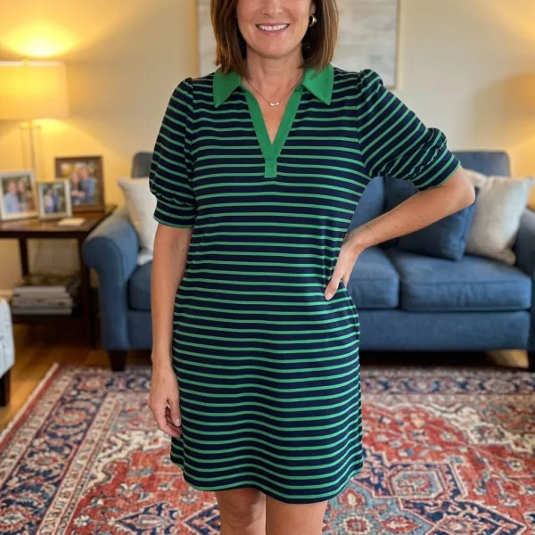 V Neck Striped Flattering Midi Dress