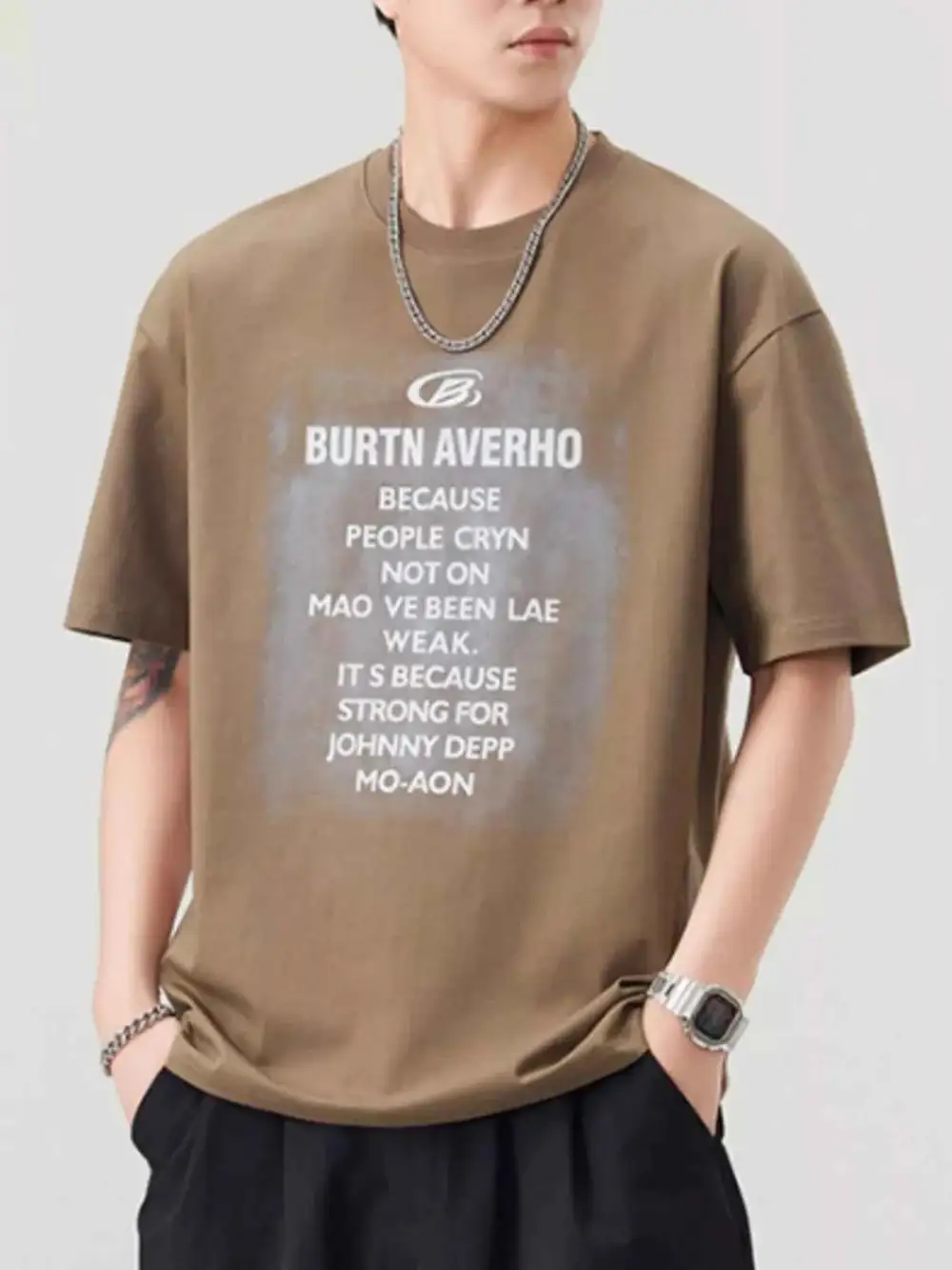Letter Round Neck Short Sleeve T-Shirt