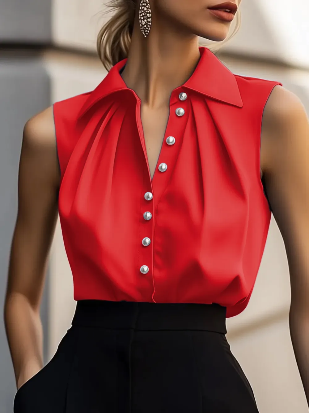 Fashion Satin Shirt Sleeveless Top
