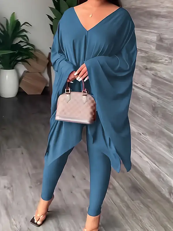Batwing Sleeve Relaxed Blouse And Pants Set