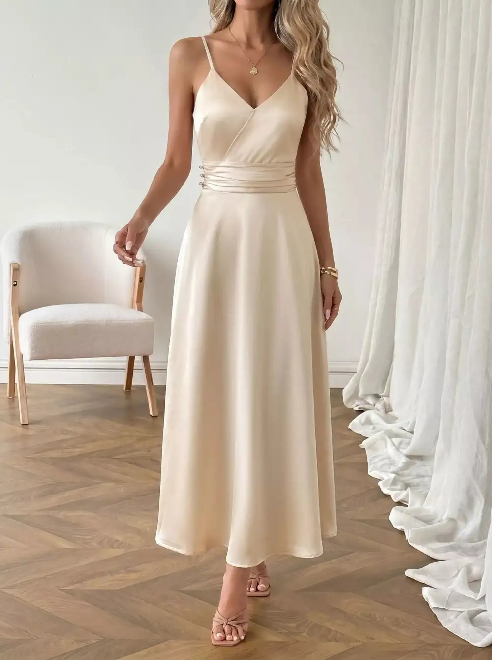 Satin V Neck Maxi Dress