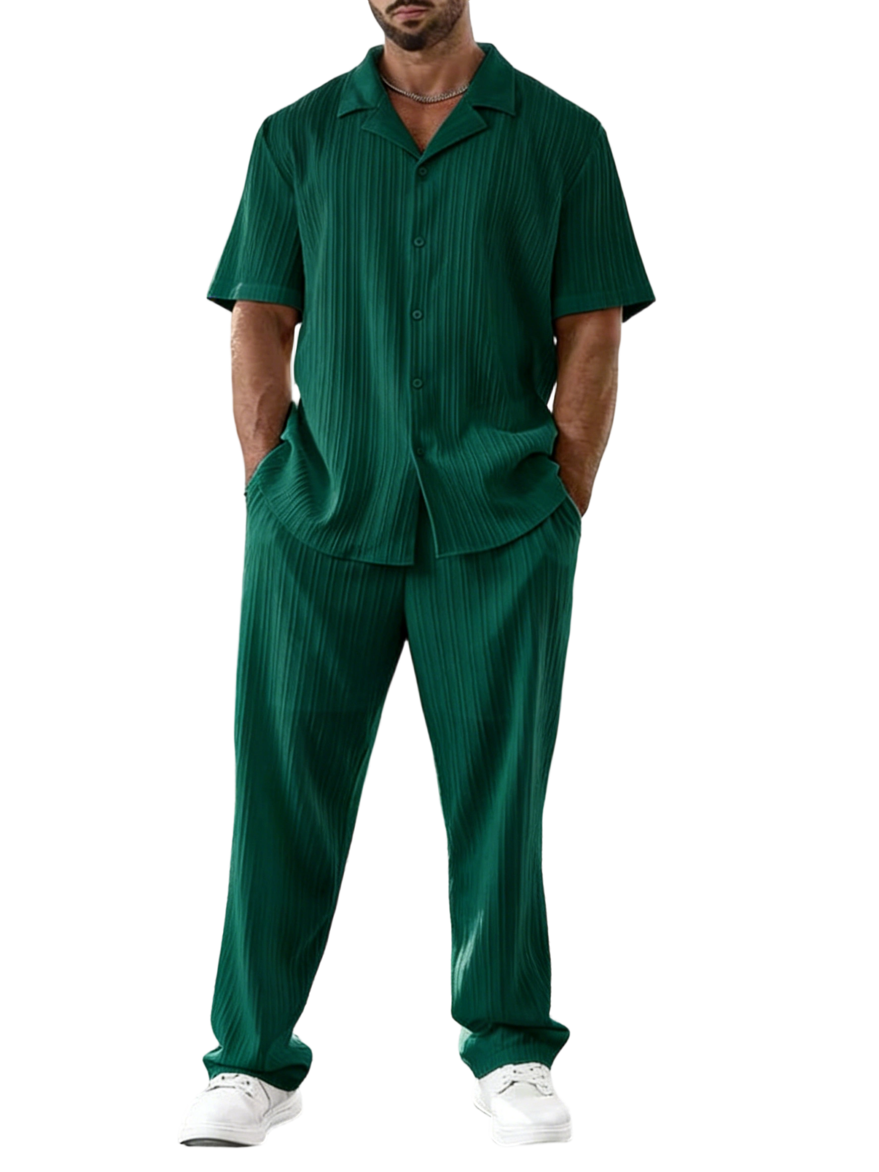 Men's Two-piece Suit Shirt and Elastic Waist Pants Set