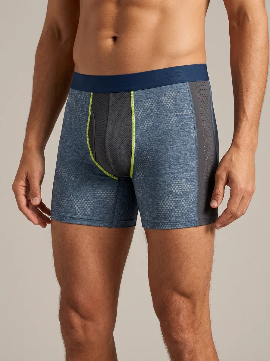 Men's Athletic Performance Hexagon Pattern Printed Boxer Briefs