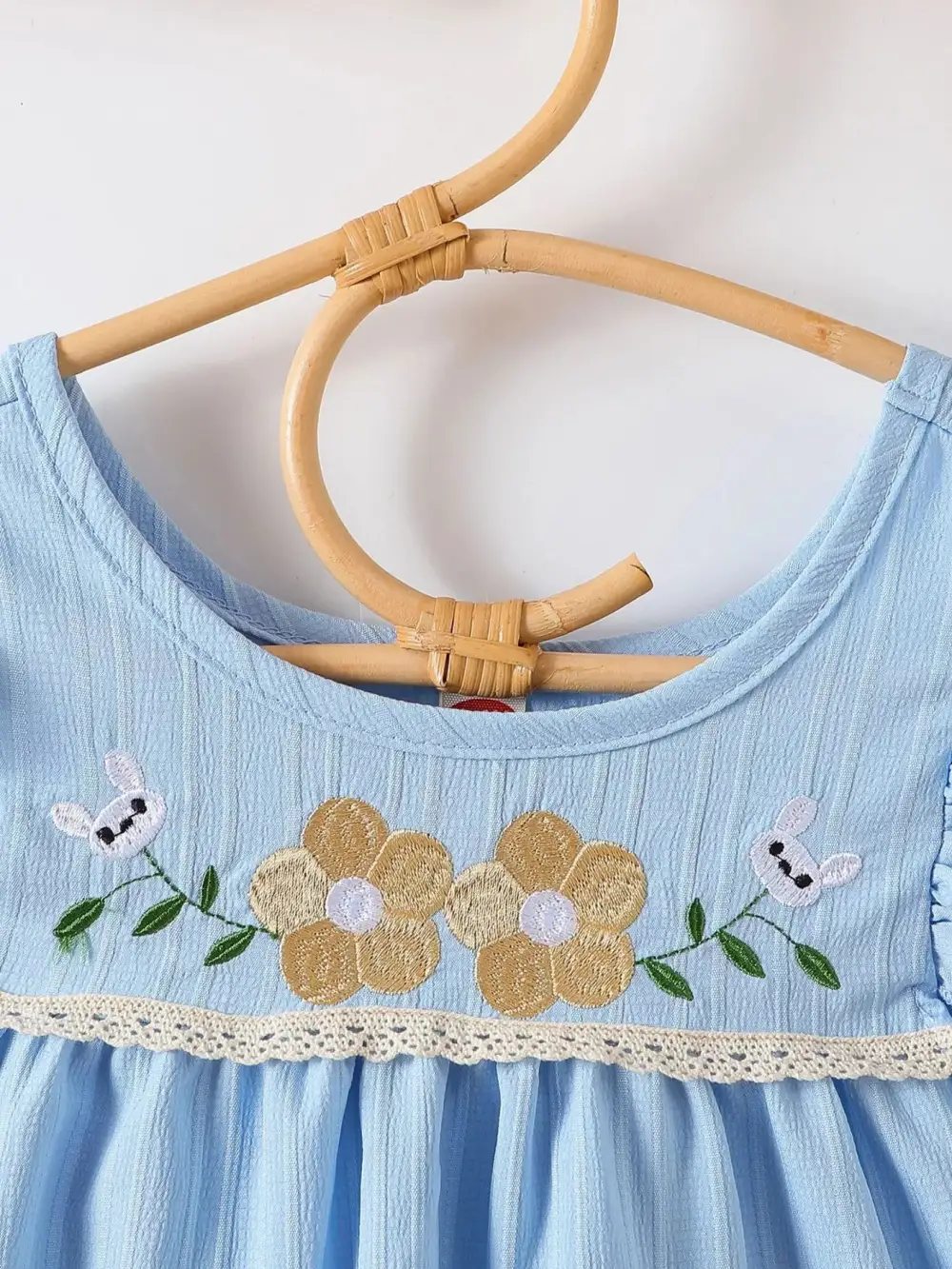 Girls Embroidered Ruffled Hem Dress