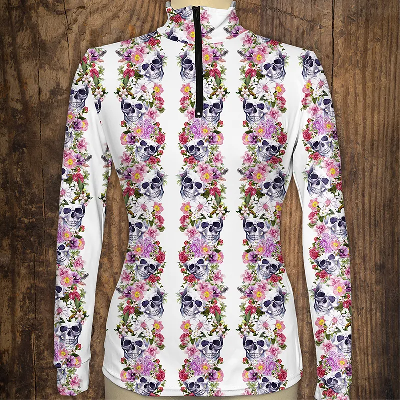 Women's Riding Style Floral Skull Print Long Sleeve Casual Shirt