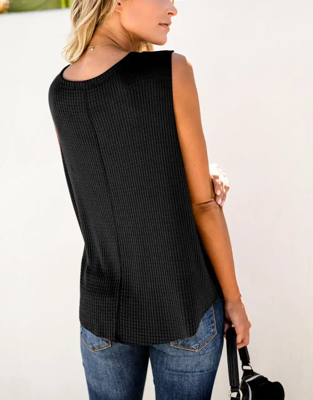 Airy Crew Neck Waffle Tank Top