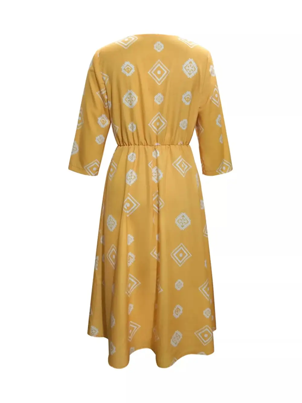 Notched Three Quarter Sleeve Midi Dress