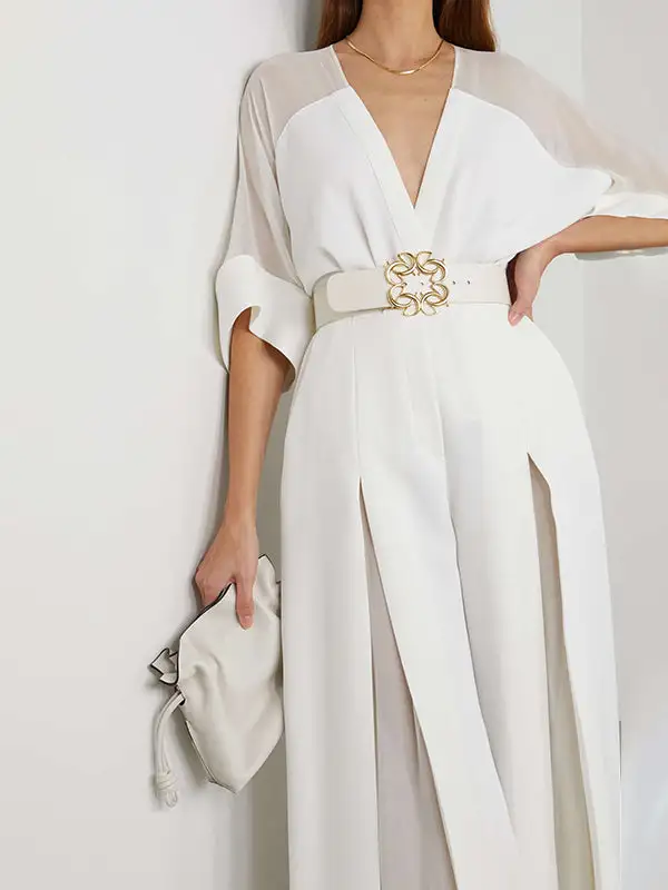 Effen Kleur Split Front Contrasterende Gebonden Taille Hoog