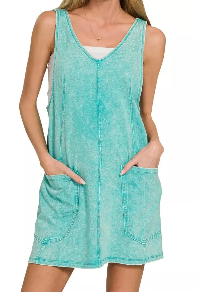 Acid Washed Overall Knit Mini Dress