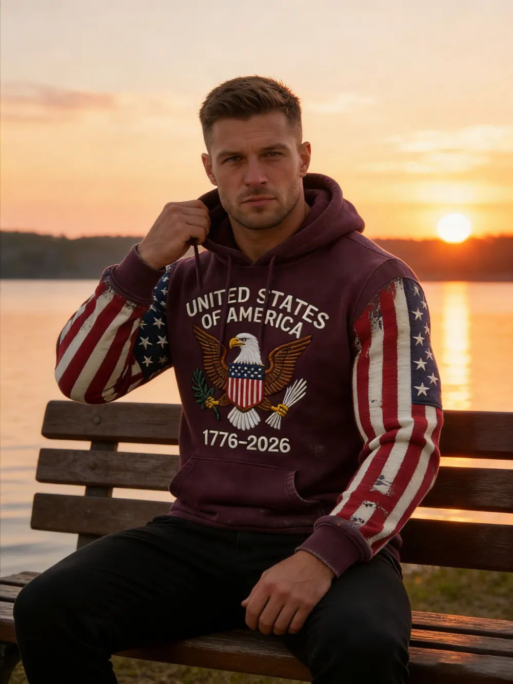 USA 250Th Anniversary ✦ Final Clearance Sale UNITED STATES OF AMERICA Embroidery Pattern Patchwork Hooded Sweatshirt