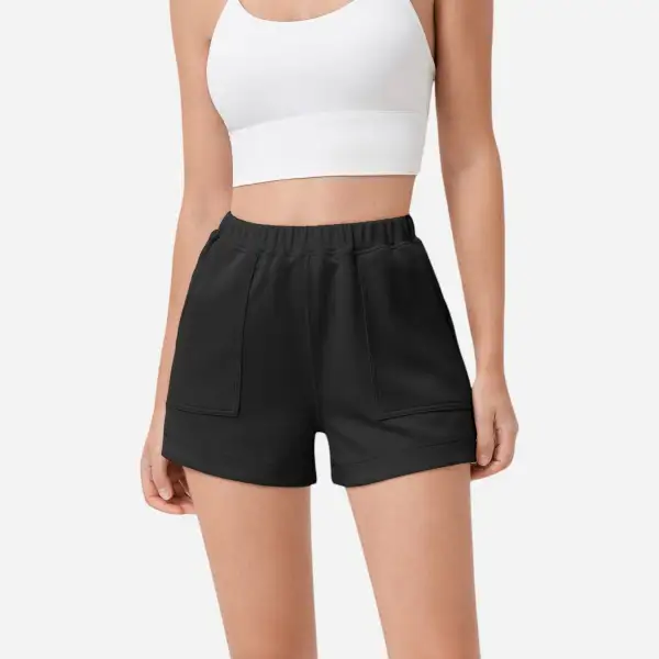 High-Waist Elastic-Waist Side-Pocket Casual Shorts