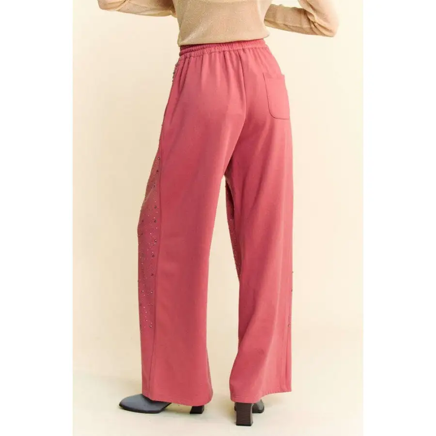 Classic Rhinestone Drawstring Wide Leg Pants