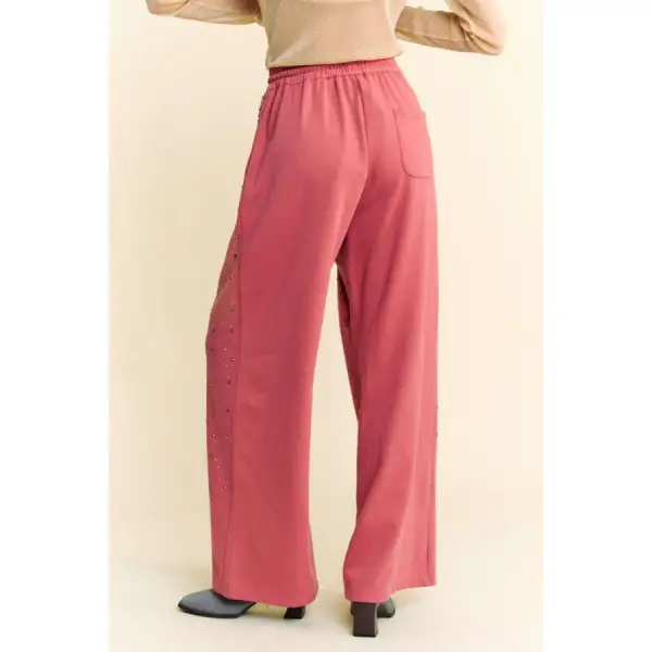 Classic Rhinestone Drawstring Wide Leg Pants
