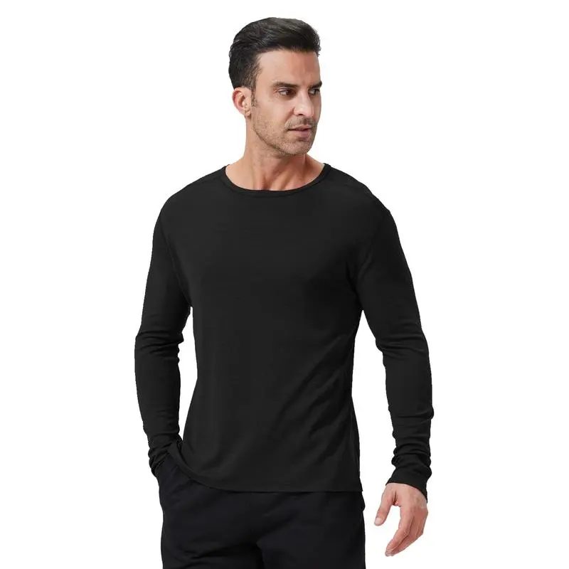 Men's Merino Wool Quick-Drying Hiking Warm Long-Sleeved Underwear Sports ski Base Layer top