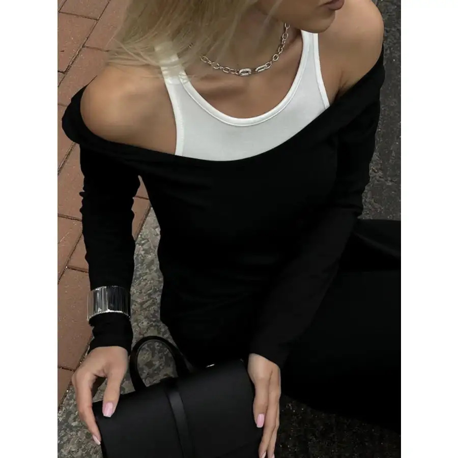 Contrast Long Sleeve Maxi Dress