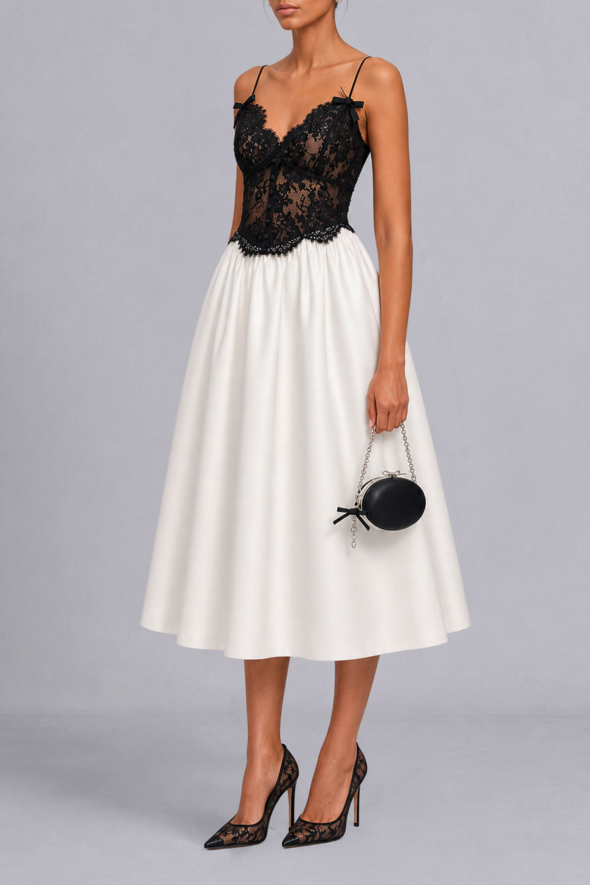 Classic Spaghetti Strap Lace Midi Dress