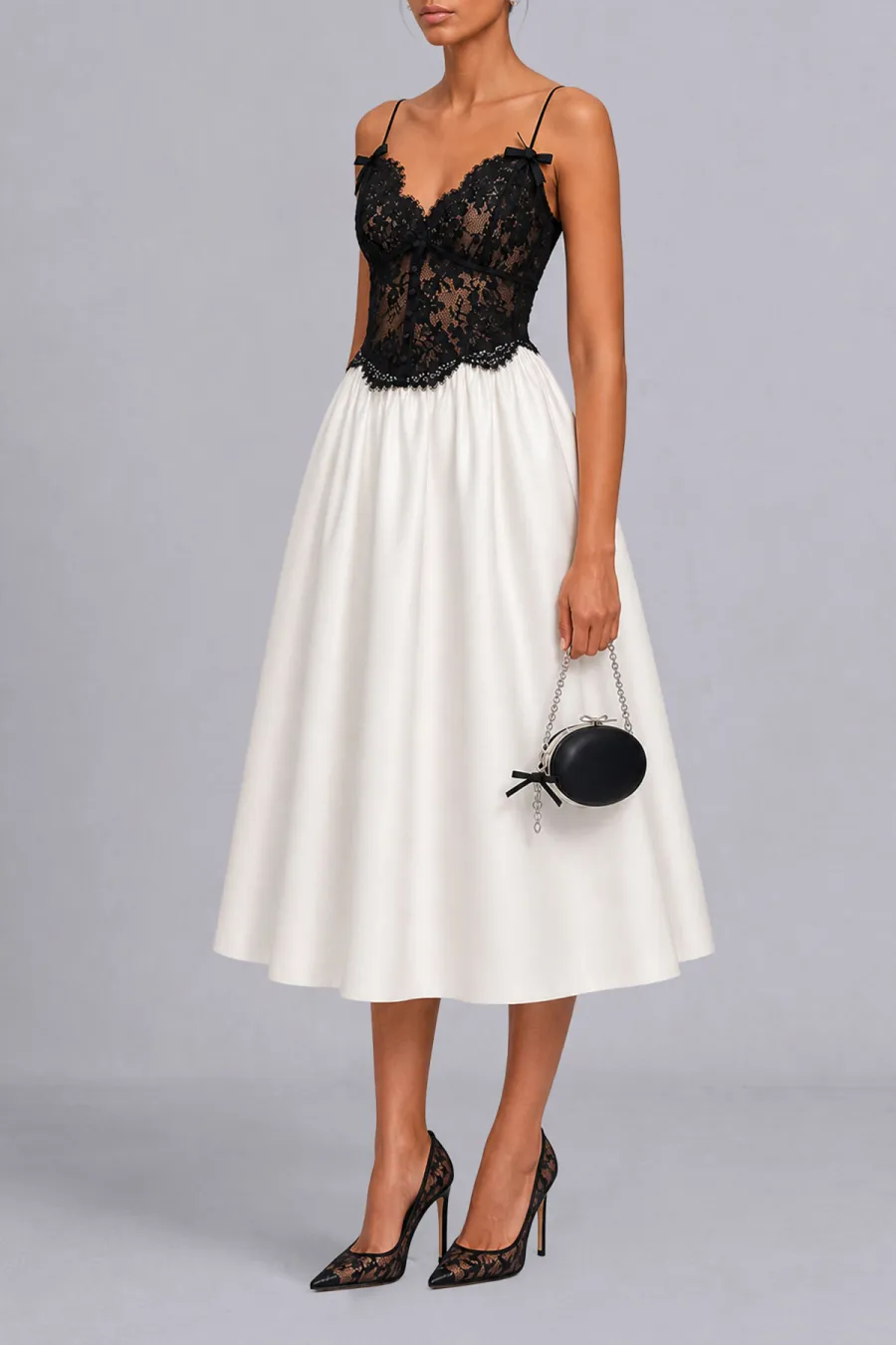 Classic Spaghetti Strap Lace Midi Dress