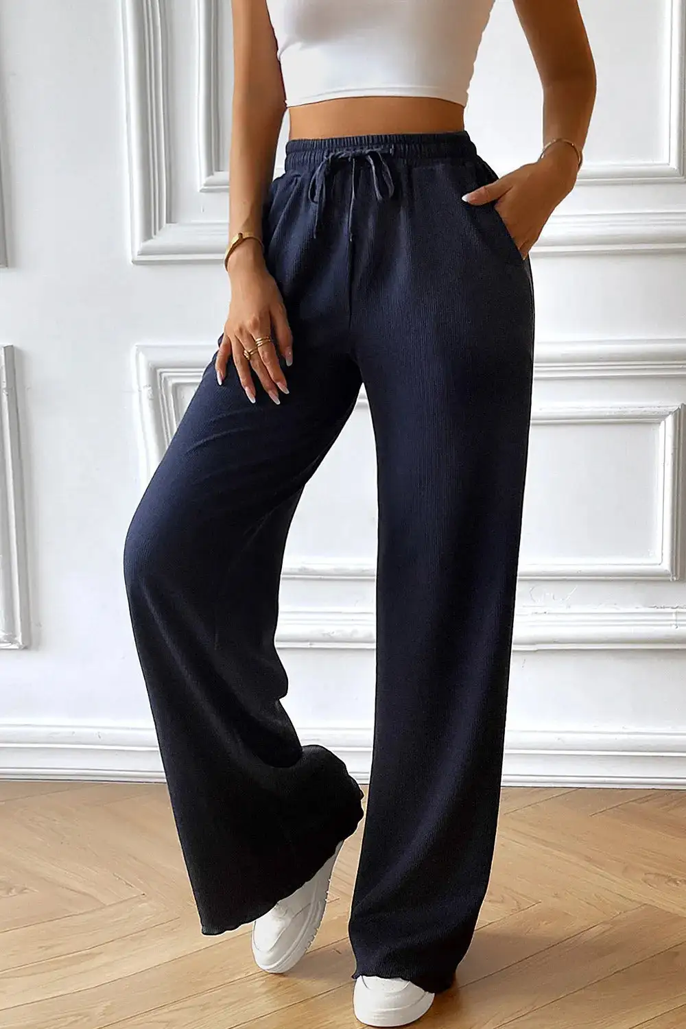 Casual Wide Leg Drawstring Pants