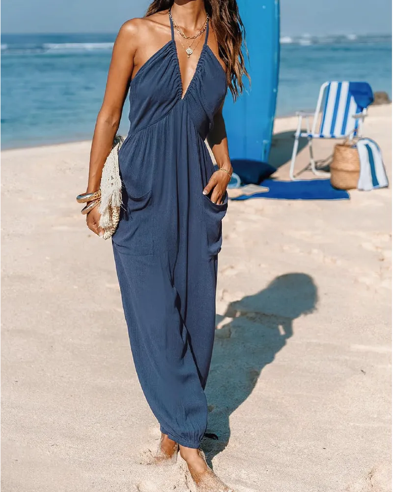 Wide Leg Halter Neck Jumpsuit