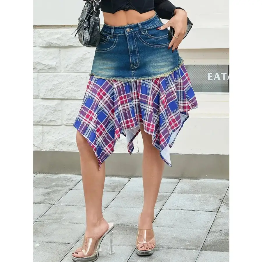 Asymmetric Hem Denim Skirt