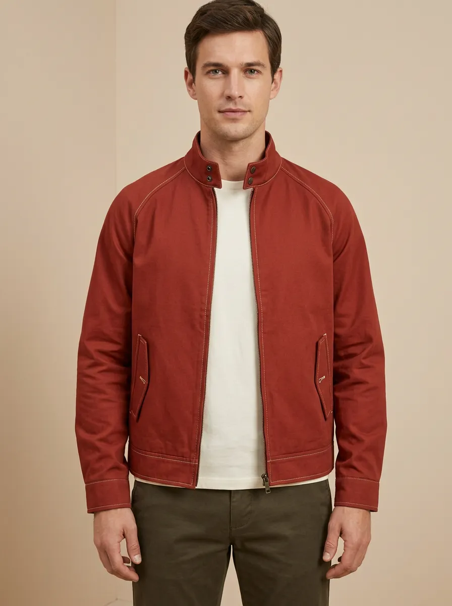 Contrast Stitching Zip Stand Jacket