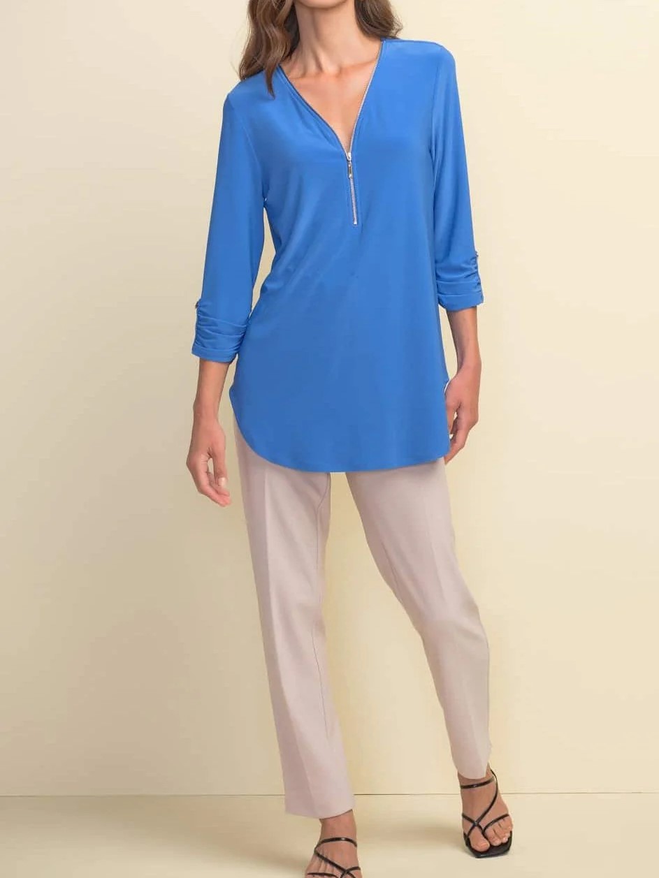 Royal Blue Zip - Front V - Neck Blouse