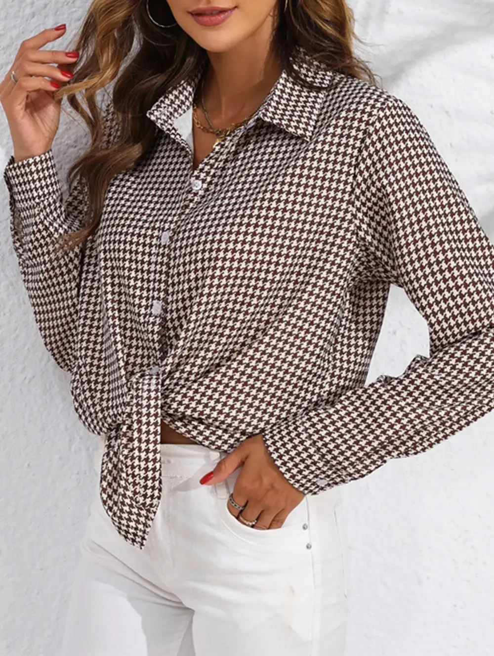 Plaid Loose Shirt with Collar Blouse