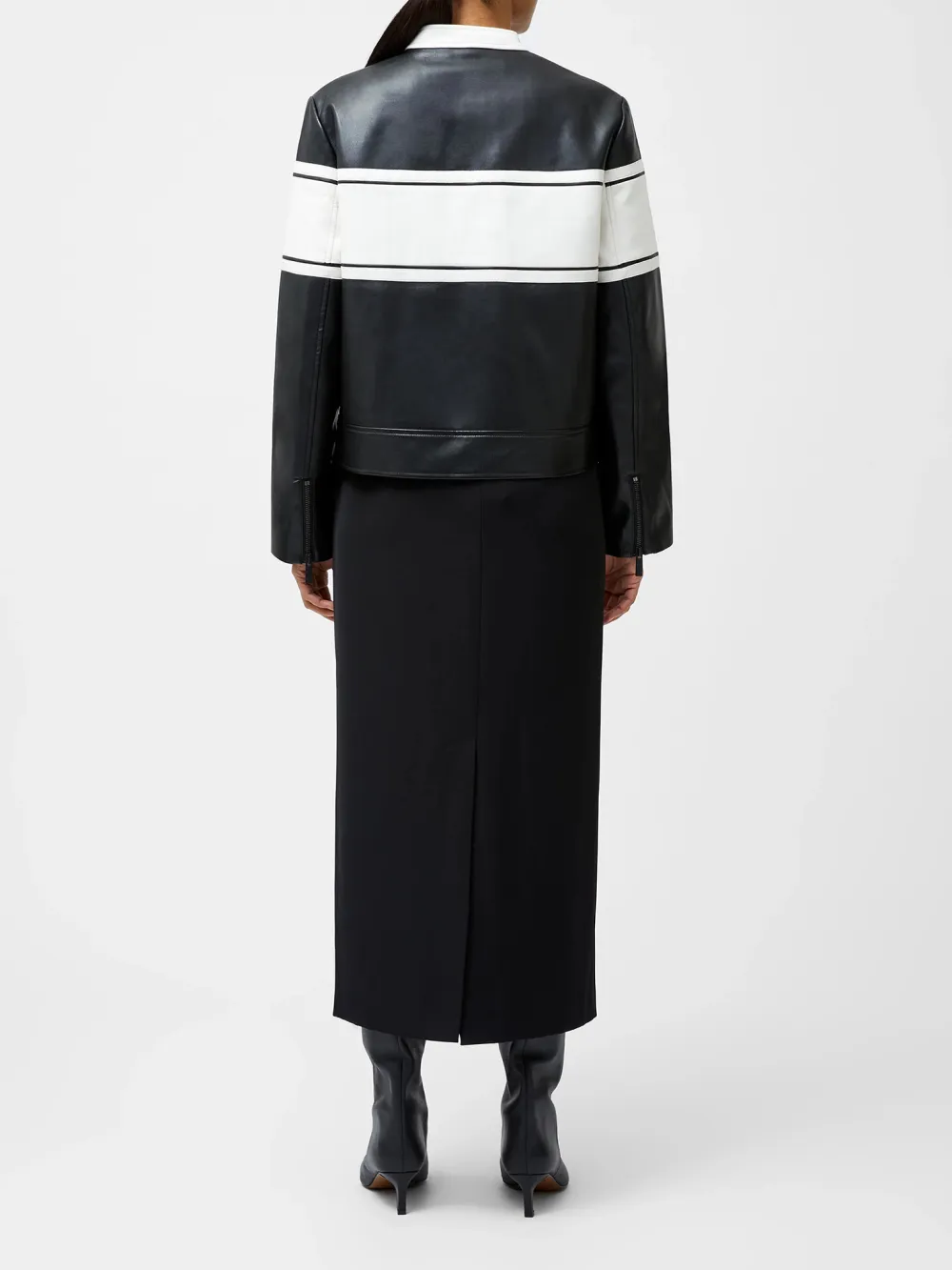 Creative Black And White Color Matching Fashionable Leather Jacket