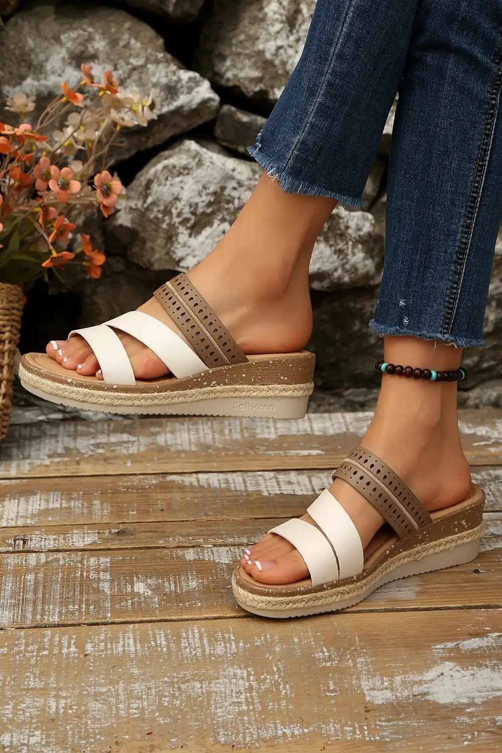 Colorblock Strappy Cutout Wedge Sandals