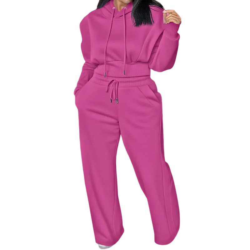 Hooded Long Sleeve Sweatshirt and Casual Wide Leg Sweatpants Set