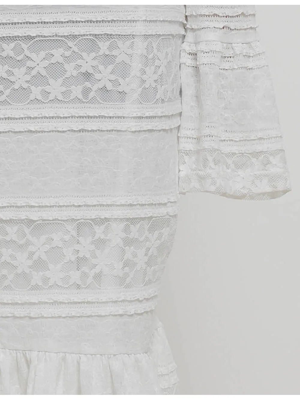 Lace Round Neck Flared Sleeves Bodycon Maxi Dress